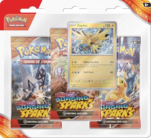 Pokemon TCG: Scarlet & Violet - Surging Sparks 3-Pack Blister - Zapdos (3 Booster Packs & Foil Promo Card)