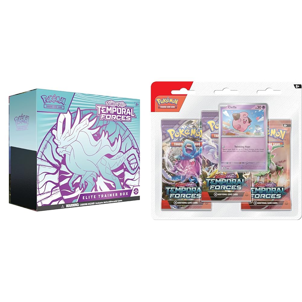 Pokemon TCG: Scarlet & Violet - Temporal Forces Elite Trainer Box - Walking Wake & TCG: Scarlet & Violet - Temporal Forces Triple Pack - Cleffa (3 Booster Packs & 1 Foil Promo Card)