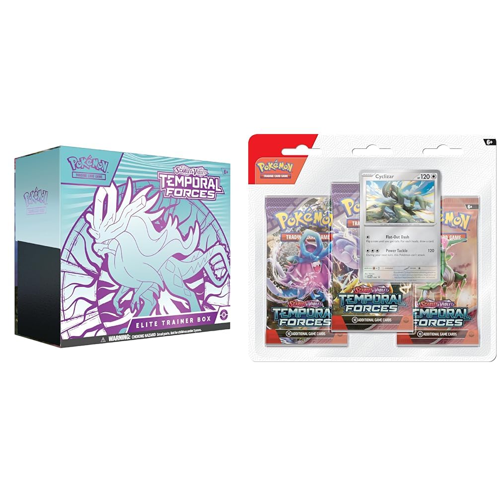 Pokemon TCG: Scarlet & Violet - Temporal Forces Elite Trainer Box - Walking Wake & TCG: Scarlet & Violet - Temporal Forces Triple Pack - Cyclizar (3 Booster Packs & 1 Foil Promo Card)