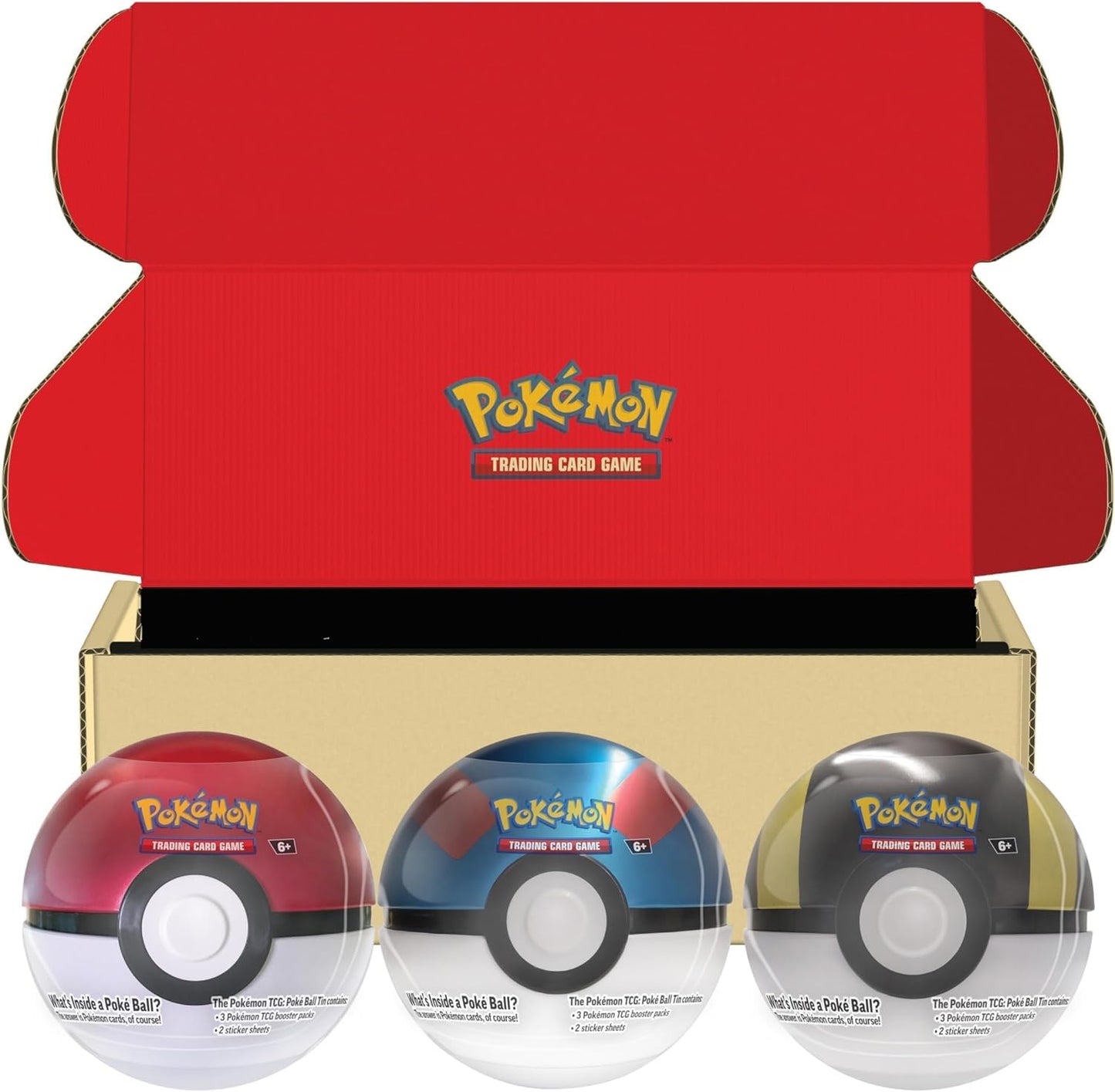 TCG: Poke Ball Tin Bundle - Poke Ball, Great Ball & Ultra Ball (9 Pokemon TCG Booster Packs, 7 Sticker Sheets)
