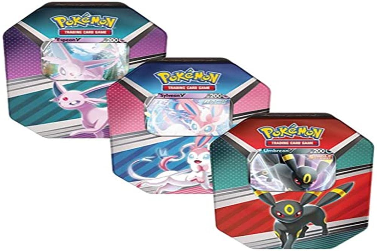Pokemon TCG: V Heroes Tin - Espeon V, Umbreon V or Sylveon V (One at random) | Card Game | Ages 6+ | 2 Players | 15 Minutes Playing Time, Multicolor (POK85015D6)