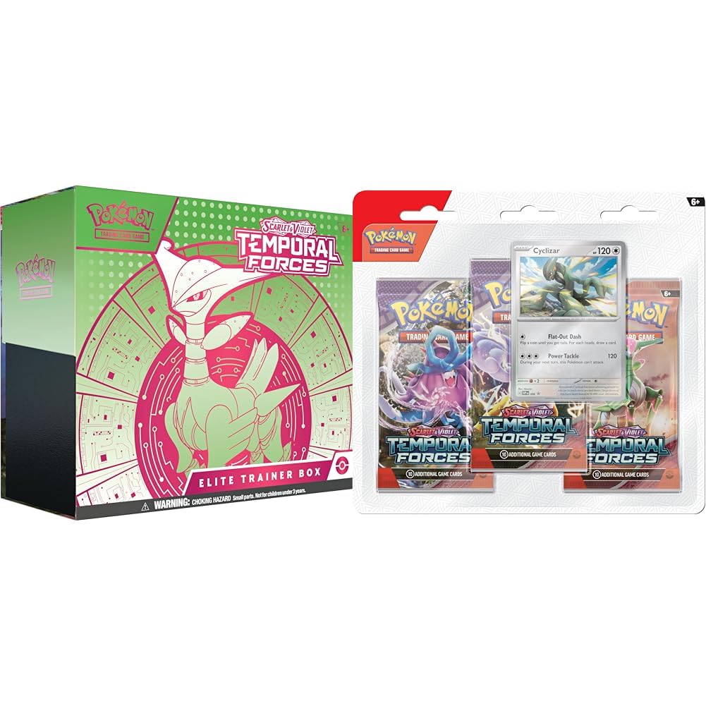 Pokemon TCG: Scarlet & Violet - Temporal Forces Elite Trainer Box - Iron Leaves & TCG: Scarlet & Violet - Temporal Forces Triple Pack - Cyclizar (3 Booster Packs & 1 Foil Promo Card)