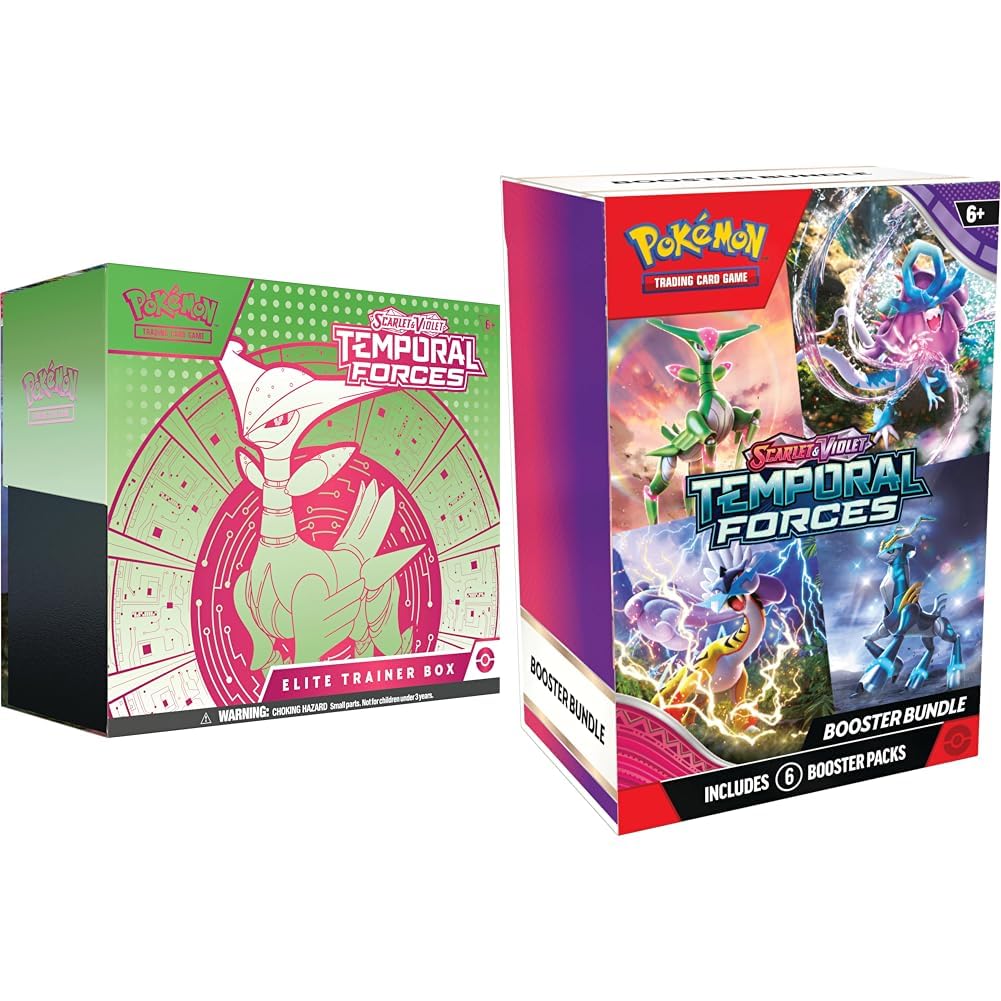 Pokemon TCG: Scarlet & Violet - Temporal Forces Elite Trainer Box - Iron Leaves & TCG: Scarlet & Violet - Temporal Forces Booster Bundle (6 Booster Packs)