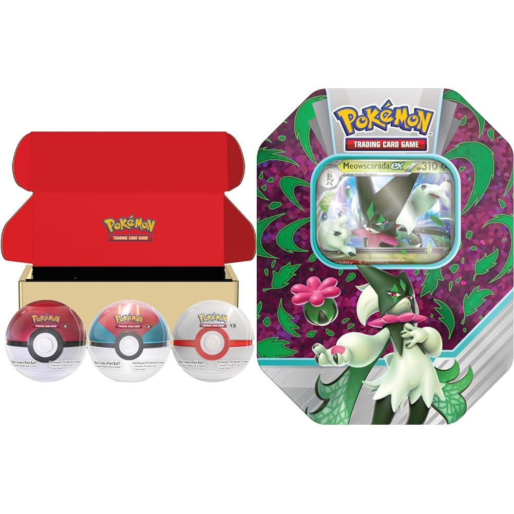 Pokemon TCG: Poke Ball Tin Bundle - Poke Ball, Lure Ball & Premier Ball & TCG: Paldea Partners Tin - Meowscarada ex (1 Foil Promo Card & 4 Booster Packs)