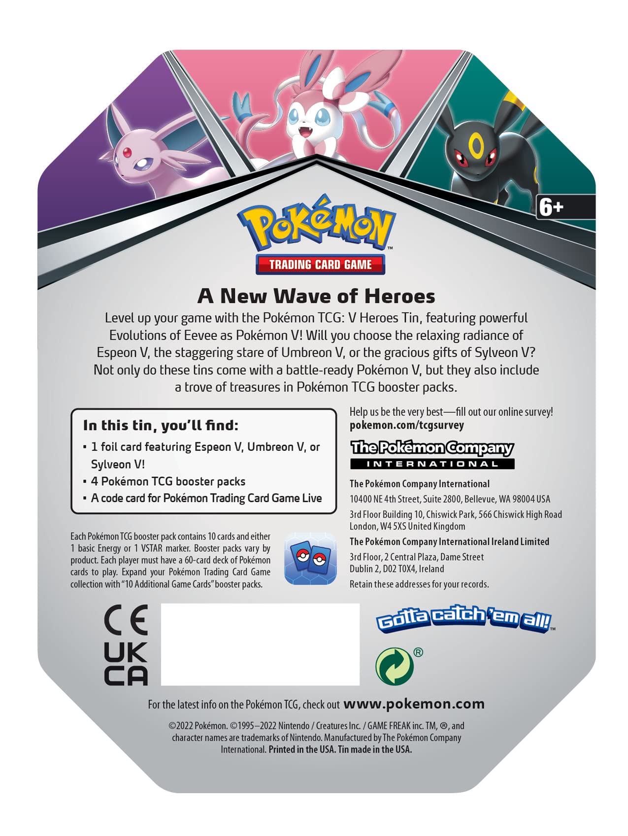 Pokémon TCG: V Heroes Tin Espeon (1 Foil Card & 4 various Sword & Shield booster packs)