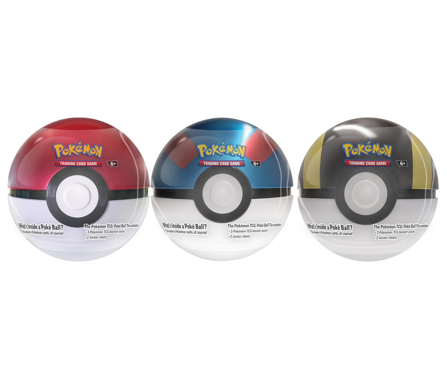 TCG: Poke Ball Tin Bundle - Poke Ball, Great Ball & Ultra Ball (9 Pokemon TCG Booster Packs, 7 Sticker Sheets)