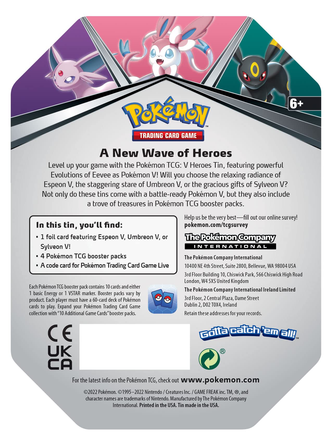TCG: V Tin Heroes Sylveon (1 Foil Cards & 4 Booster Packs)