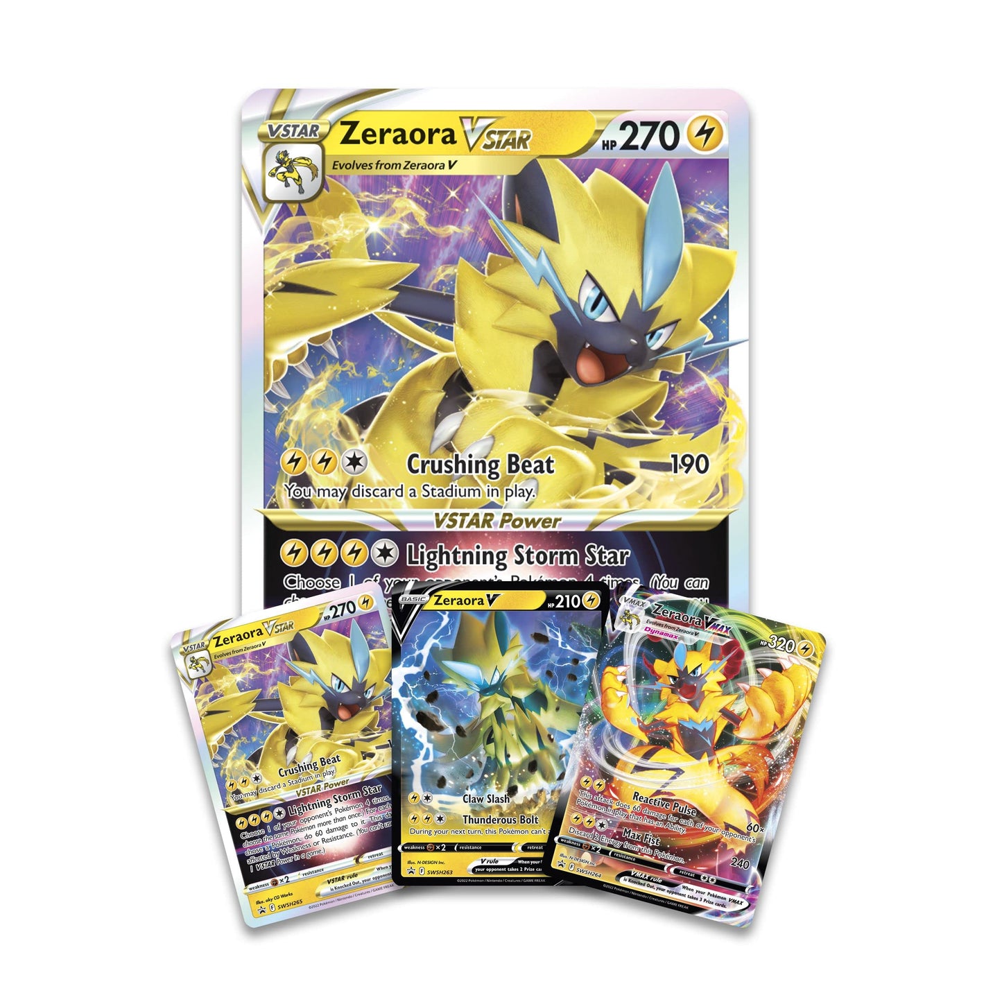 TCG: Zeraora VMAX & VSTAR Battle Box (3 Foil Promo Cards, 1 Oversize Foil Card & 4 Booster Packs)