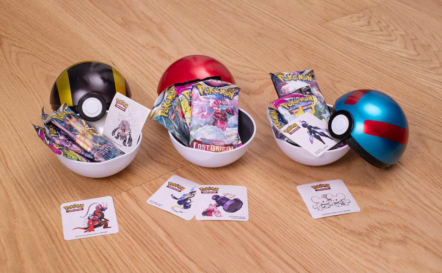 TCG: Poke Ball Tin Bundle - Poke Ball, Great Ball & Ultra Ball (9 Pokemon TCG Booster Packs, 7 Sticker Sheets)