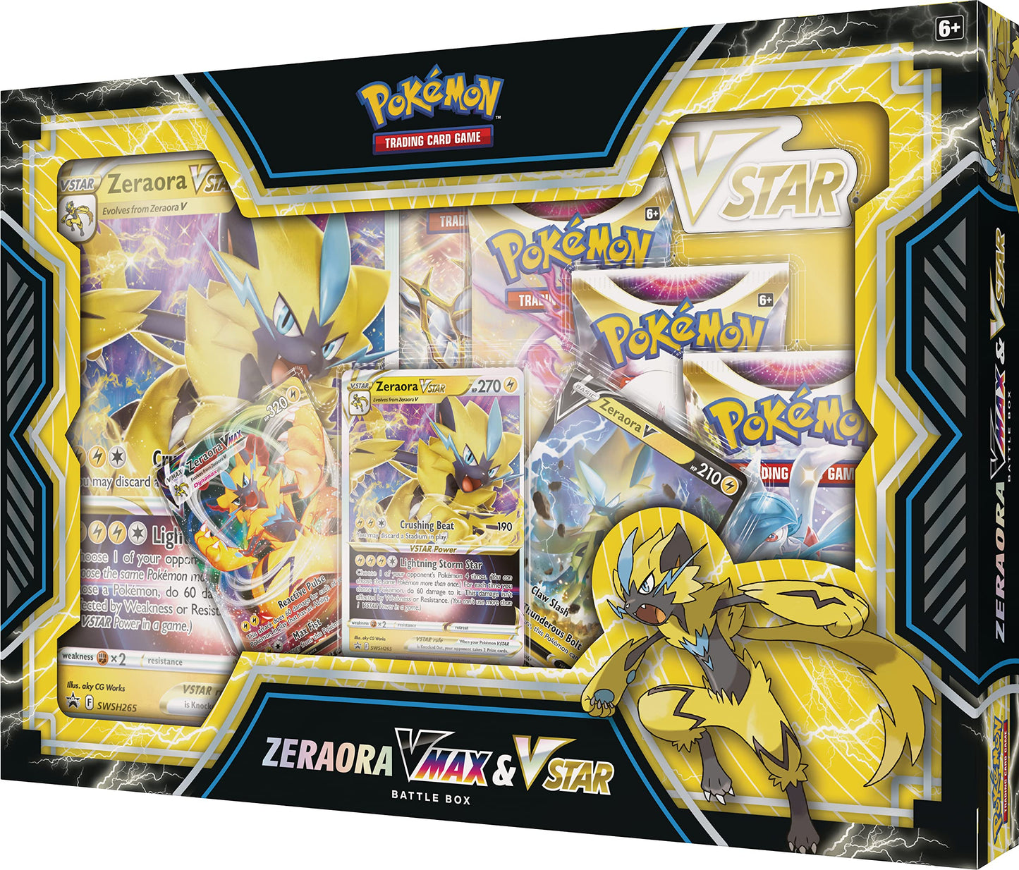 TCG: Zeraora VMAX & VSTAR Battle Box (3 Foil Promo Cards, 1 Oversize Foil Card & 4 Booster Packs)