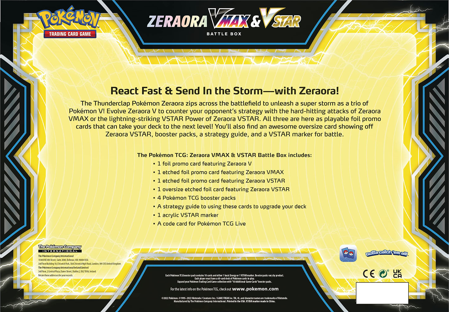 TCG: Zeraora VMAX & VSTAR Battle Box (3 Foil Promo Cards, 1 Oversize Foil Card & 4 Booster Packs)