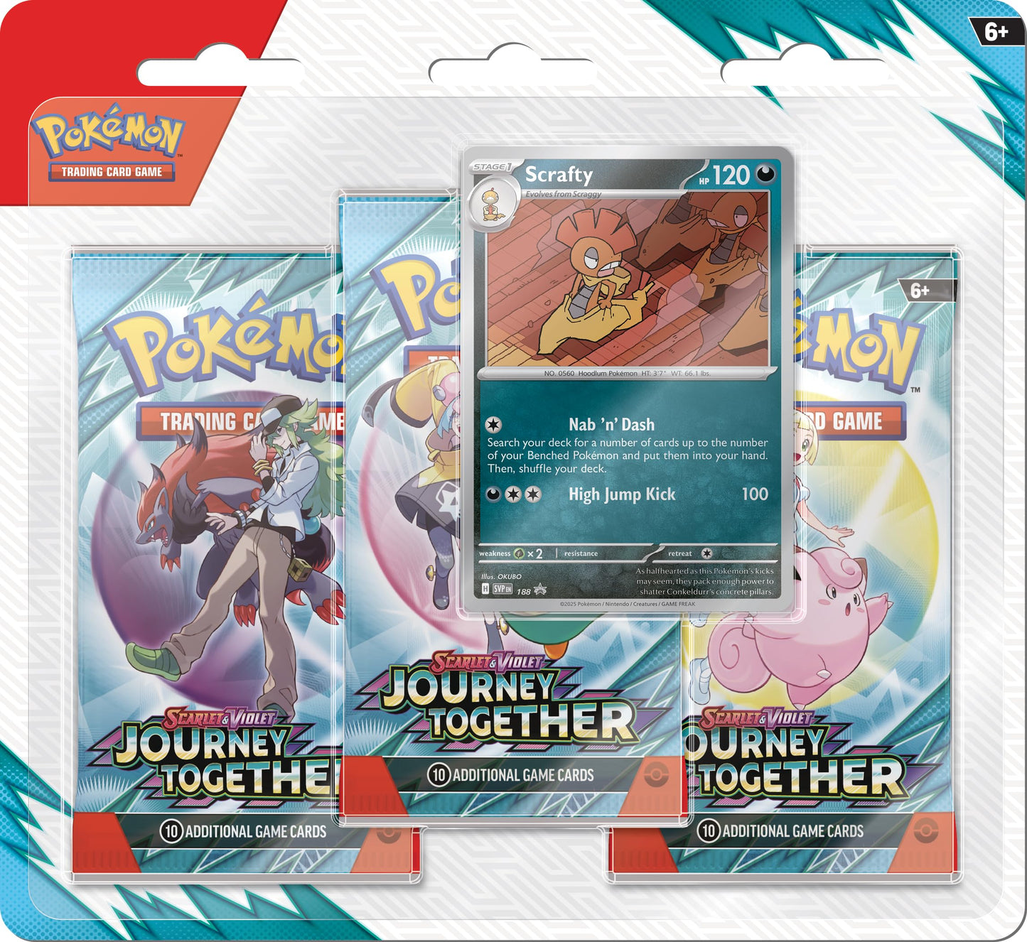 Pokémon TCG: Scarlet & Violet—Journey Together 3-Pack Blister – Scrafty (3 Booster Packs & 1 Foil Promo Card)