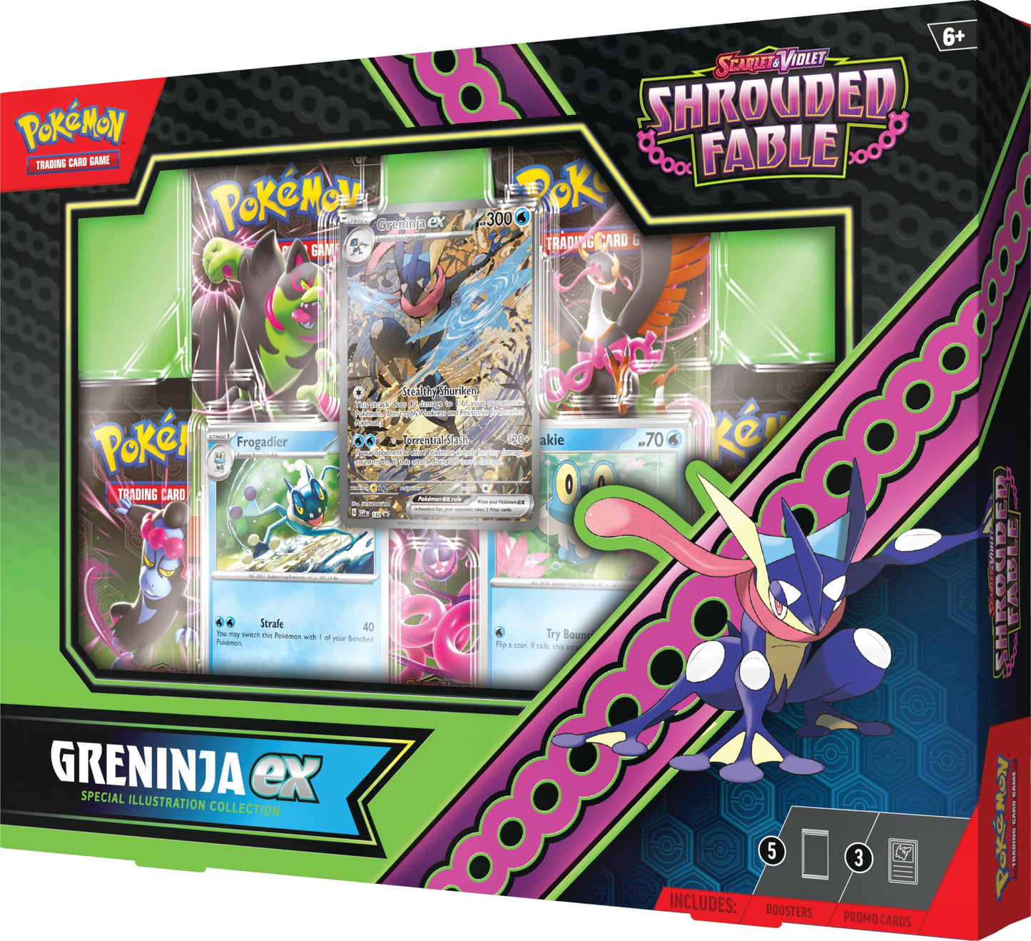 TCG: Scarlet & Violet - Shrouded Fable Greninja ex Special Illustration Collection (1 Full-Art Foil Promo Card, 2 Foil Cards & 5 Booster Packs)