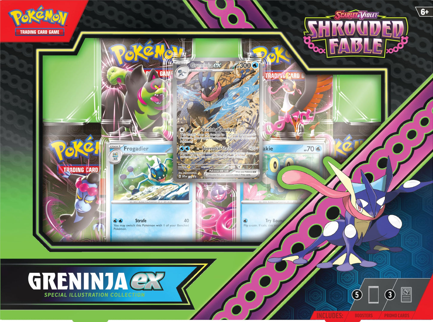 TCG: Scarlet & Violet - Shrouded Fable Greninja ex Special Illustration Collection (1 Full-Art Foil Promo Card, 2 Foil Cards & 5 Booster Packs)
