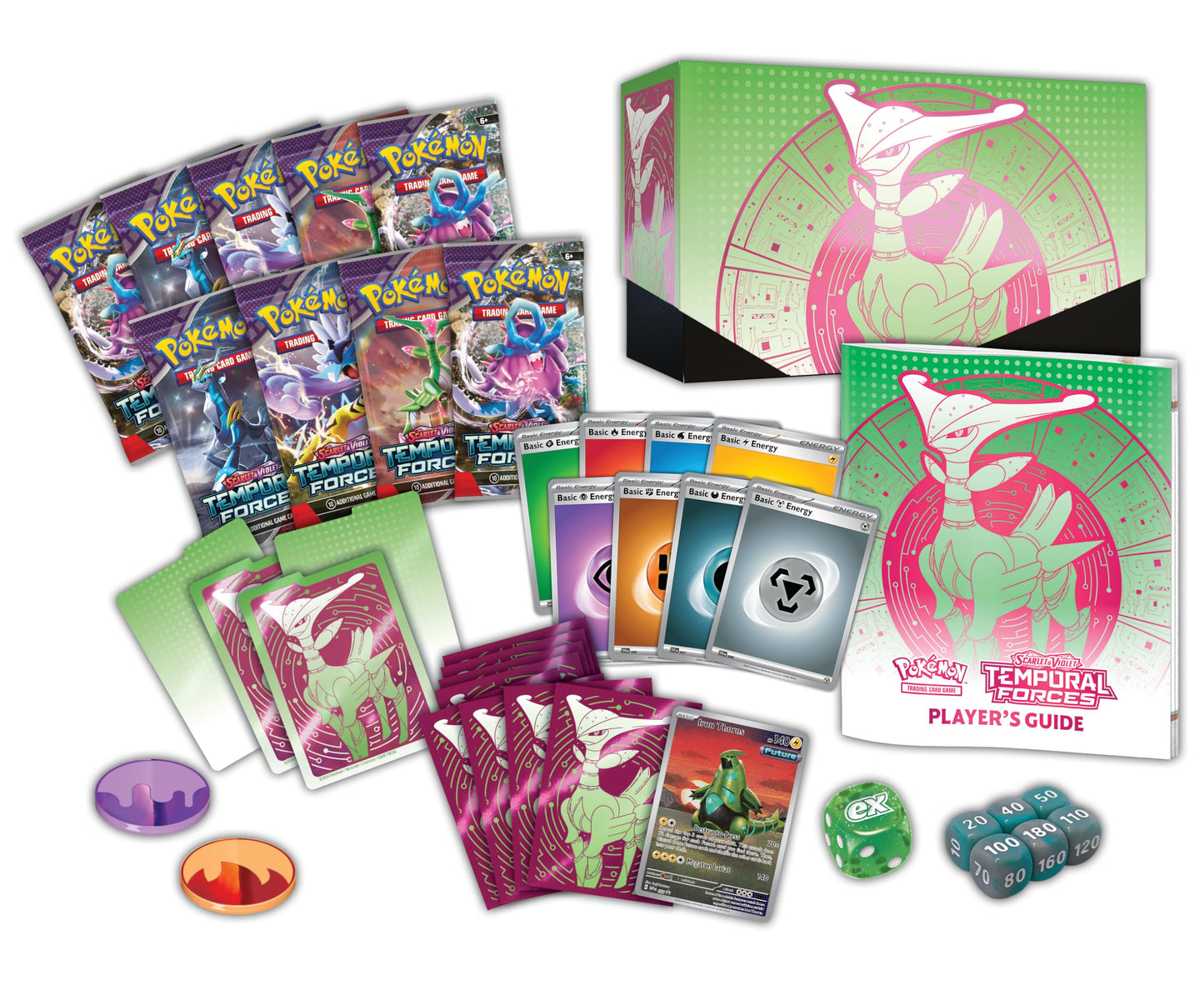 TCG: Scarlet & Violet - Temporal Forces Elite Trainer Box - Iron Leaves (1 Full-Art Iron Thorns Promo Card, 9 Boosters & Premium Accessories)