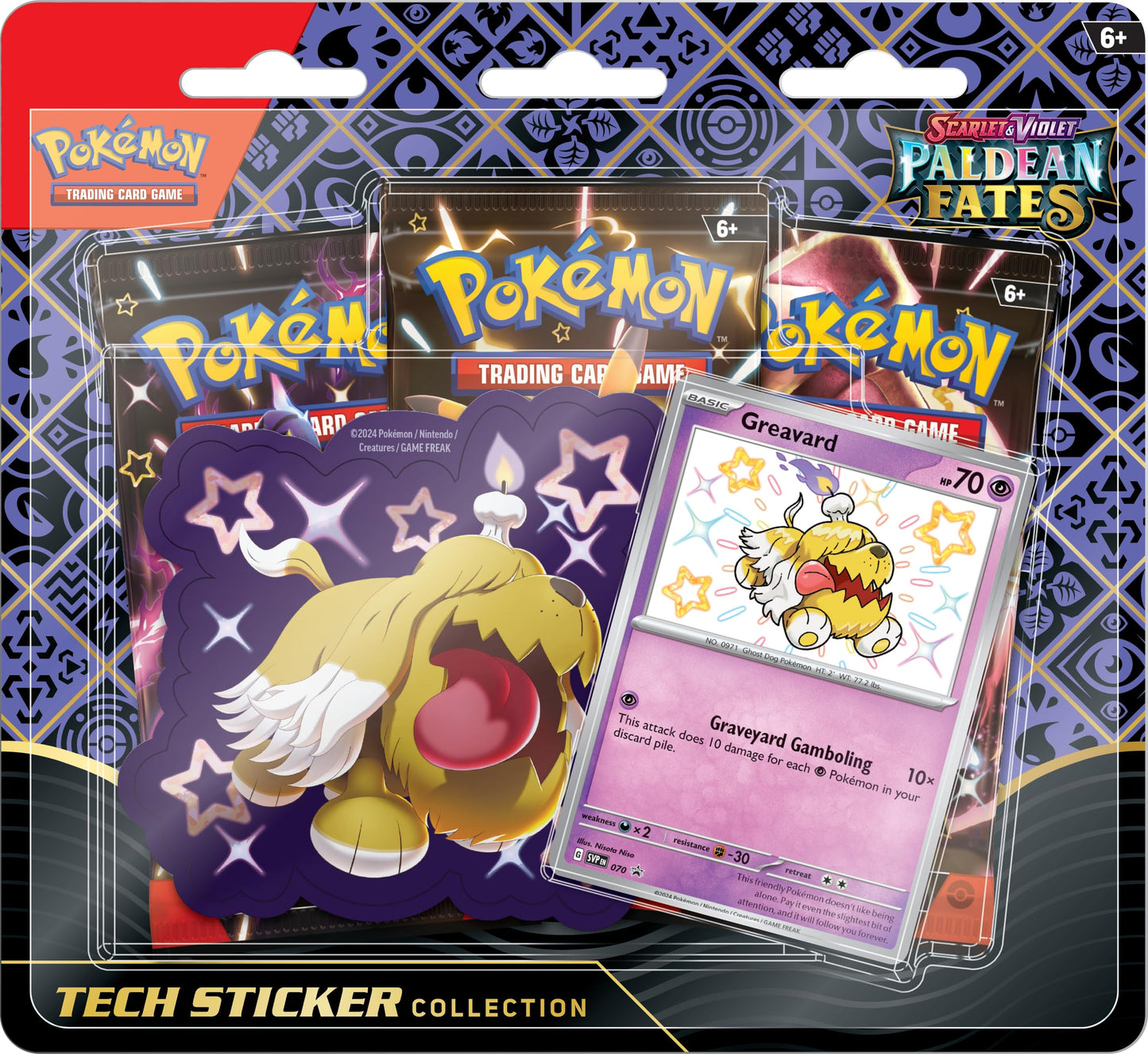 Pokemon TCG: Scarlet & Violet - Paldean Fates Tech Sticker Collection - Greavard (1 Foil Promo Card & 3 Booster Packs)