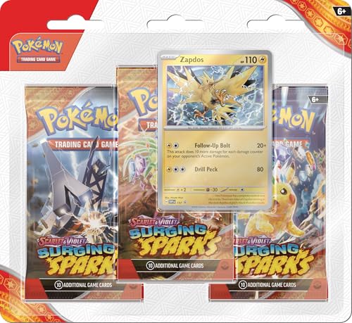 Pokemon TCG: Scarlet & Violet - Surging Sparks 3-Pack Blister  -  Zapdos (3 Booster Packs & Foil Promo Card)