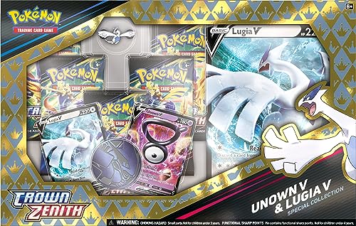 Pokemon TCG: Crown Zenith Special Collection - Unown V & Lugia V (2 Foil Promo Cards, 1 Oversize Card & 5 Booster Packs)