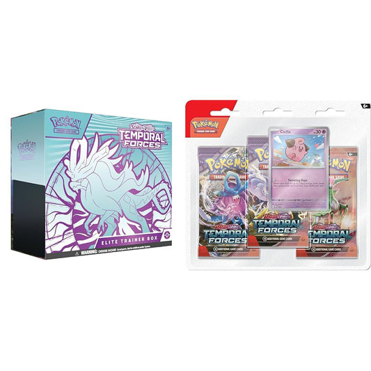 Pokemon TCG: Scarlet & Violet - Temporal Forces Elite Trainer Box  -  Walking Wake & TCG: Scarlet & Violet - Temporal Forces Triple Pack  -  Cleffa (3 Booster Packs & 1 Foil Promo Card)