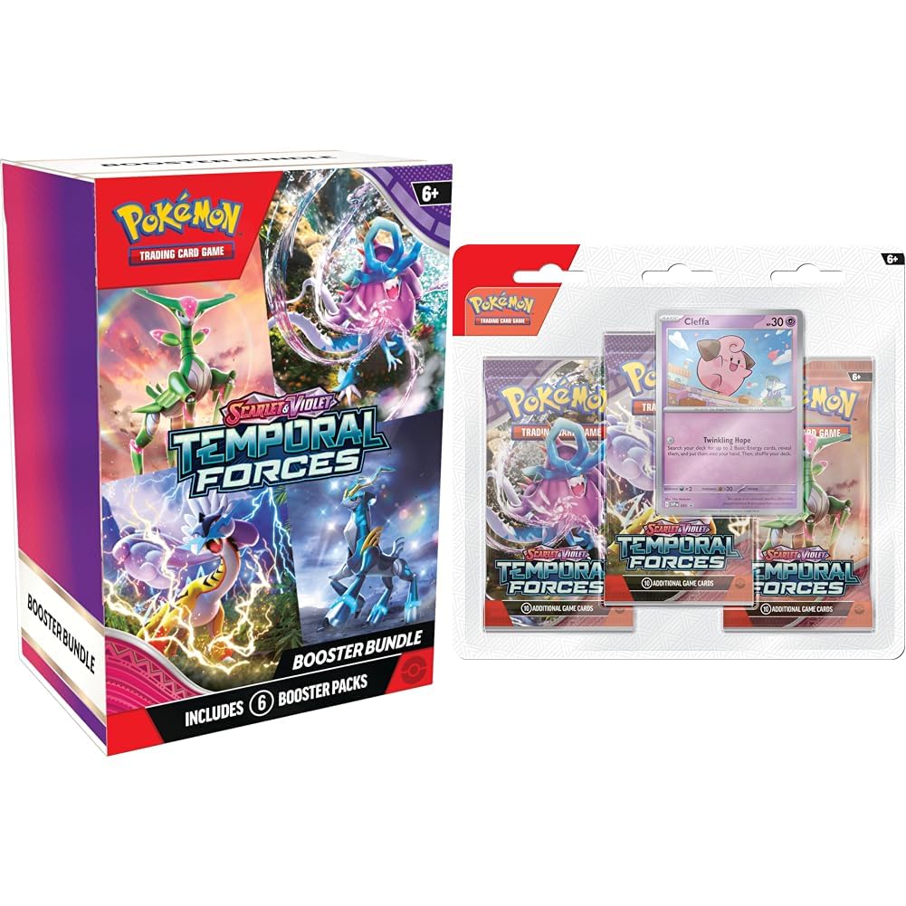 Pokemon TCG: Scarlet & Violet - Temporal Forces Booster Bundle (6 Booster Packs) & TCG: Scarlet & Violet - Temporal Forces Triple Pack  -  Cleffa (3 Booster Packs & 1 Foil Promo Card)