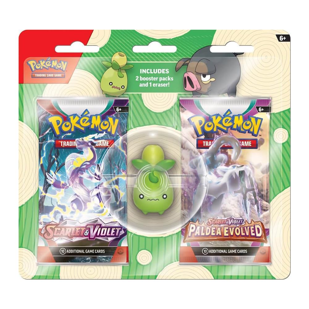 Pokemon TCG: Back to School Set Eraser + 2 Booster Packs (1 x Random Blister with Olivini or Gourmelet Eraser)