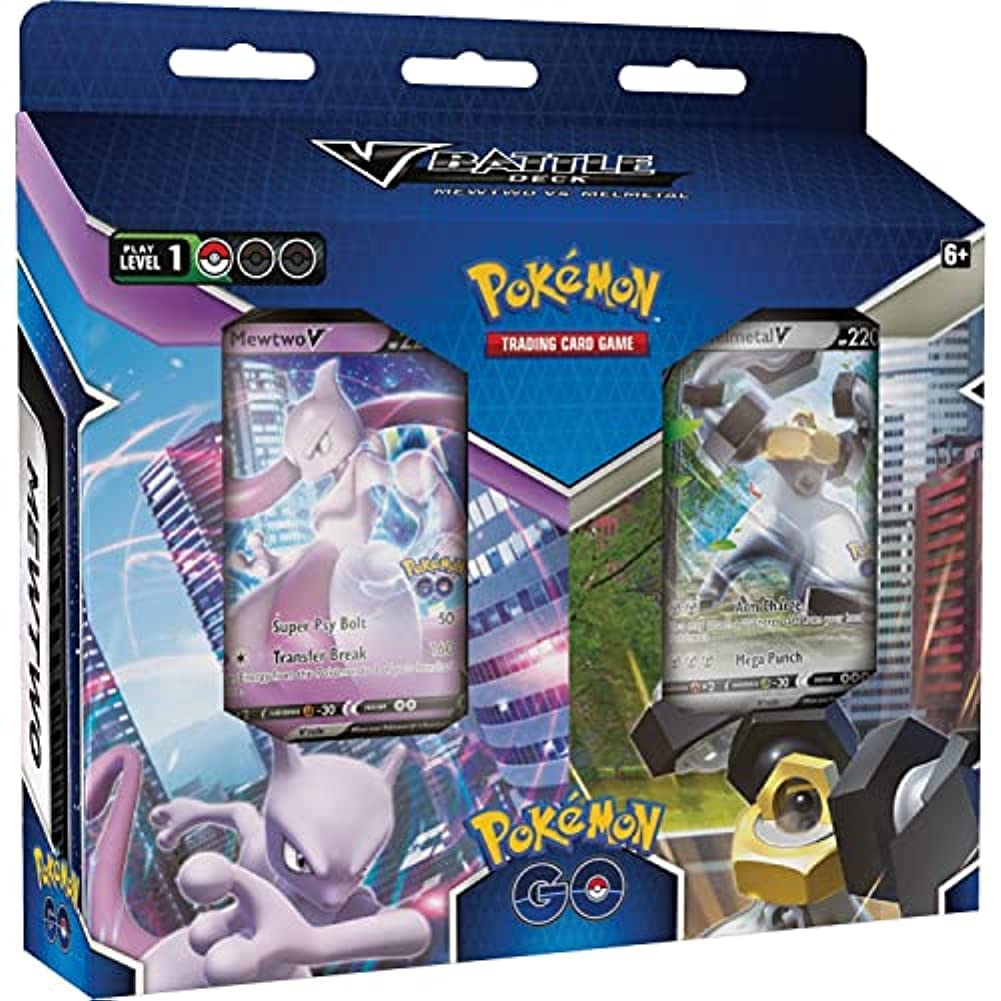 Pokemon TCG: Pokemon GO V Battle Deck Bundle - Mewtwo vs. Melmetal (2 x 60 Card Ready to Play Decks, 2 Pokemon GO booster packs & accessories)