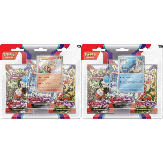 Pokemon TCG: Scarlet and Violet Triple Pack - Arcanine (3 Boosters and Foil Promo Card) & TCG: Scarlet and Violet Triple Pack - Dondozo (3 Boosters and Foil Promo Card)