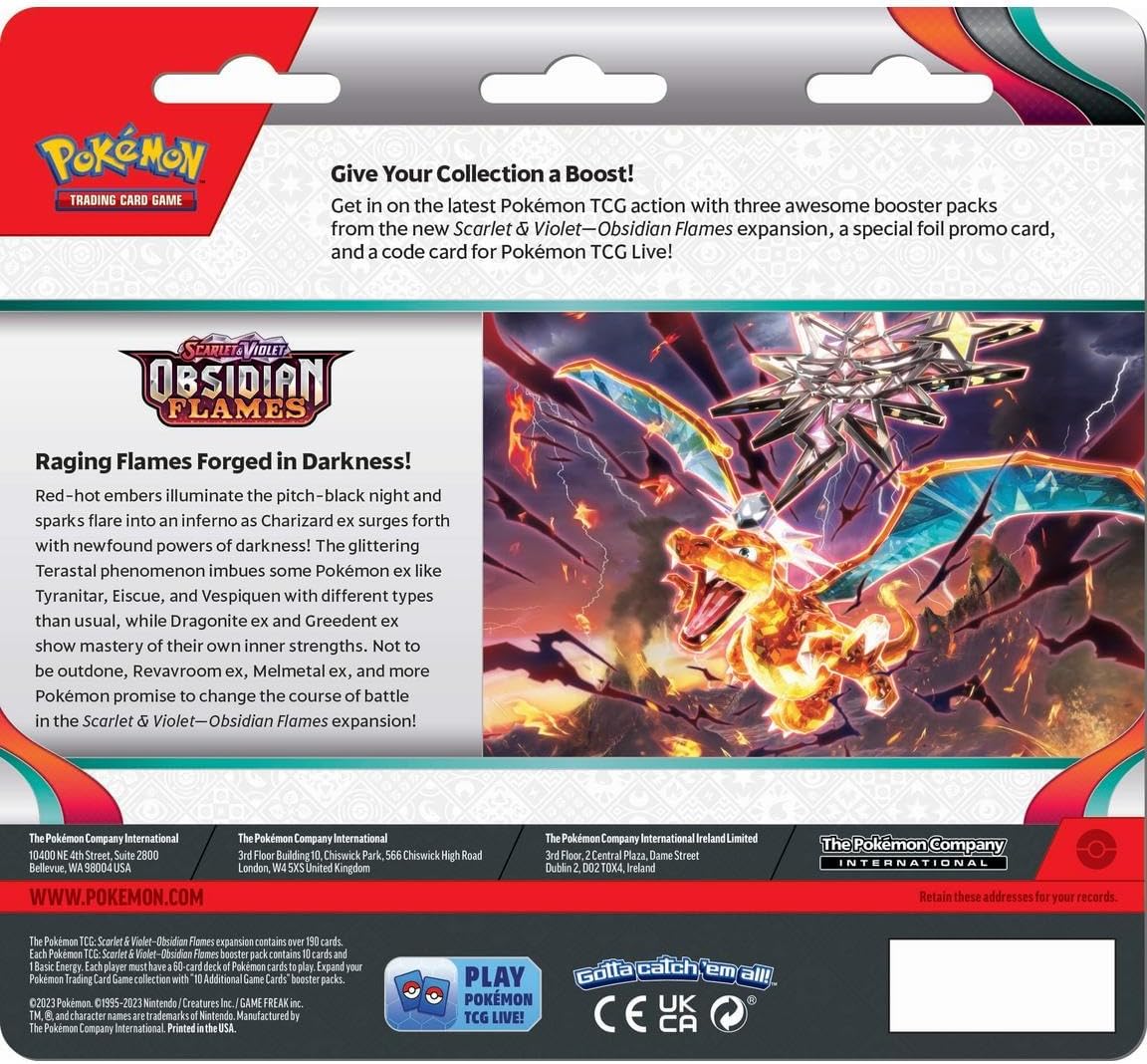 TCG - Scarlet and Purple - Blister Pack of 3 Booster Packs Obsidian Flames Eeevee and Tomberro (1 Booster Aleat