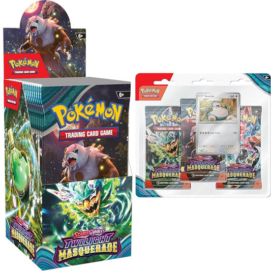 Pokemon TCG: Scarlet & Violet - Twilight Masquerade Booster Display Box (18 Boosters) & TCG: Scarlet & Violet - Twilight Masquerade 3-Pack Blister: Snorlax (3 Booster Packs & 1 Foil Promo)