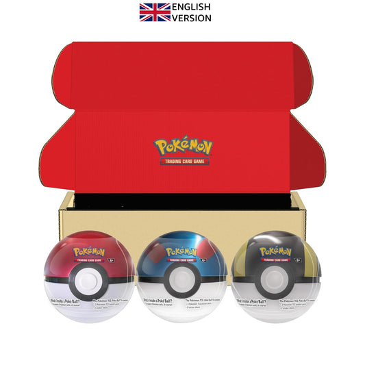 TCG: Poke Ball Tin Bundle - Poke Ball, Great Ball & Ultra Ball (9 Pokemon TCG Booster Packs, 7 Sticker Sheets)