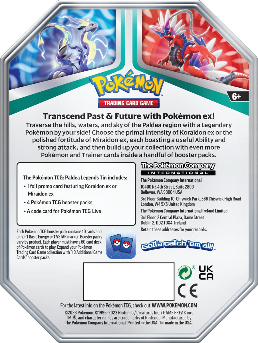 TCG: Paldea Legends Tin - Koraidon (1 Holographic Card and 4 Expansion Envelopes)