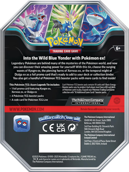 Pokémon TCG: Azure Legends Tin – Dialga ex (4 Booster Packs & 1 Foil Promo Card)