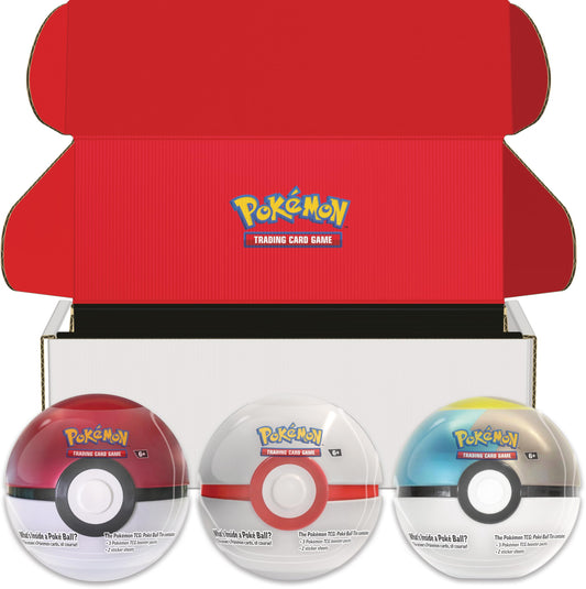 TCG: Poke Ball Tin Bundle - Poke Ball, Premier Ball & Moon Ball (9 Pokemon TCG Booster Packs & 7 Sticker Sheets)