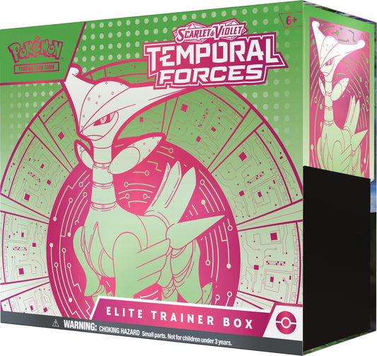 TCG: Scarlet & Violet - Temporal Forces Elite Trainer Box - Iron Leaves (1 Full-Art Iron Thorns Promo Card, 9 Boosters & Premium Accessories)