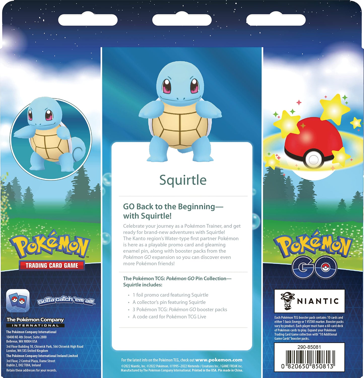 TCG: Pokemon GO Pin Collection - Squirtle (1 Foil Promo Card, 1 Collector's Pin & 3 Booster Packs)