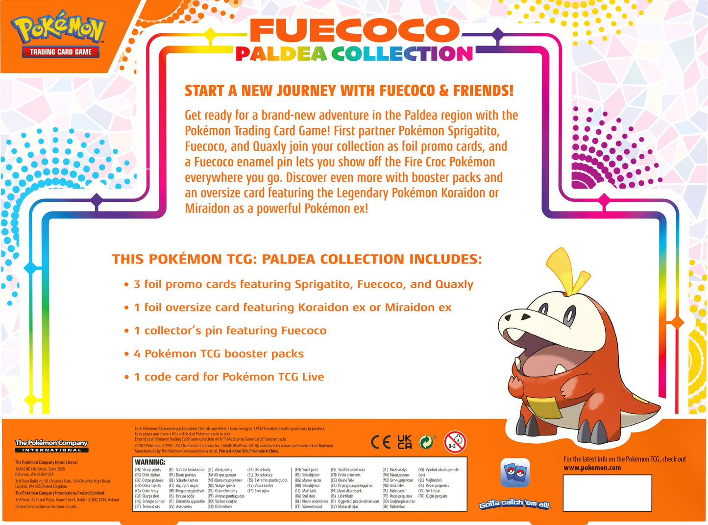 Pokemon TCG: Paldea Collection - Fuecoco (3 Foil Promo Cards, 1 Foil Oversize Card & 4 Booster Packs)