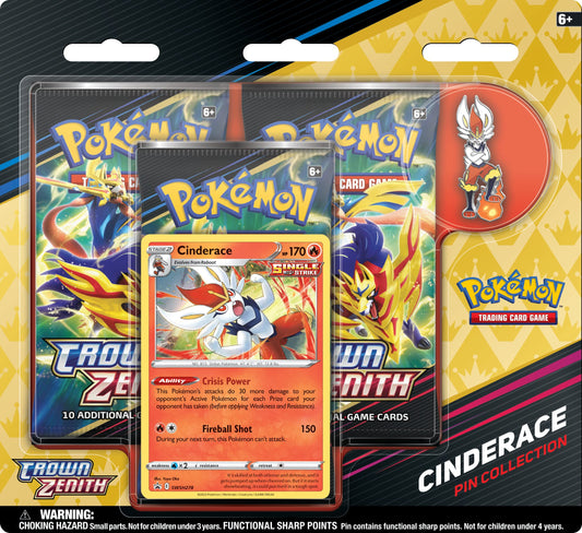 Pokemon TCG: Crown Zenith Pin Collection - Cinderace (1 Foil Promo Card, 1 Collector’s Pin & 3 Booster Packs)