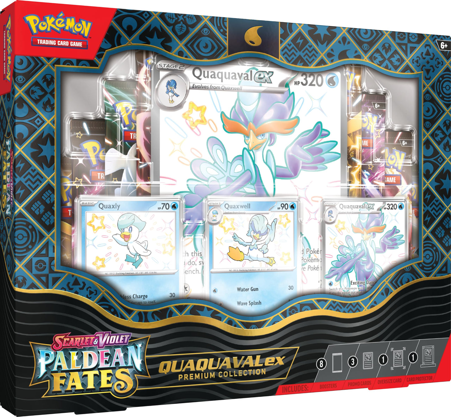 Pokémon TCG: Scarlet & Violet—Paldean Fates Premium Collection – Quaquaval ex (3 Etched Foil Promo Cards, 1 Oversized Card & 8 Boosters)