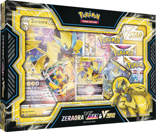 TCG: Zeraora VMAX & VSTAR Battle Box (3 Foil Promo Cards, 1 Oversize Foil Card & 4 Booster Packs)