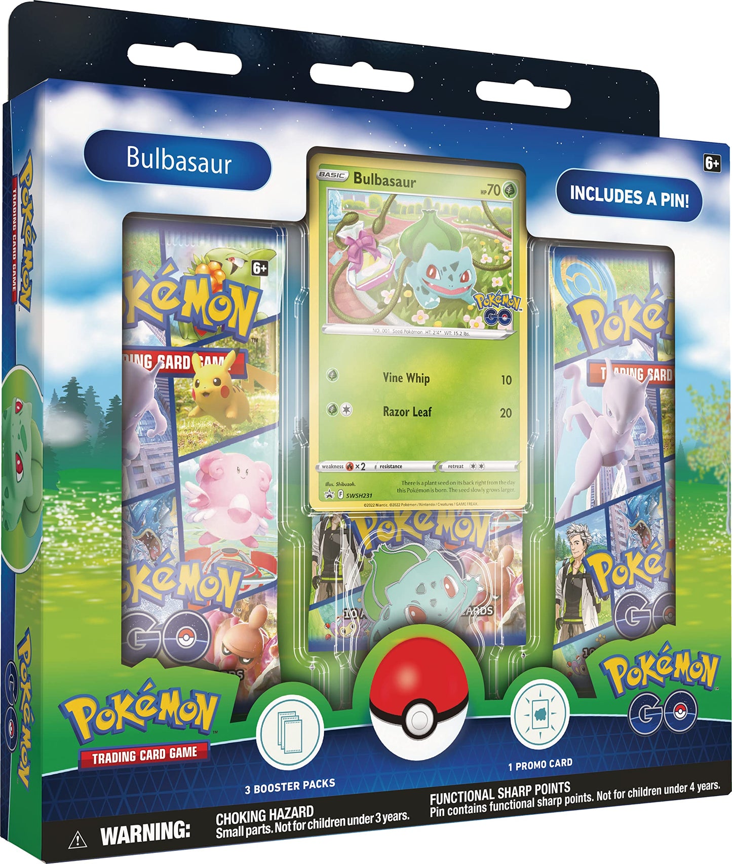 Pokemon TCG: Pokemon GO Pin Collection  -  Bulbasaur (1 Foil Promo Card, 1 Collector’s Pin & 3 Booster Packs)