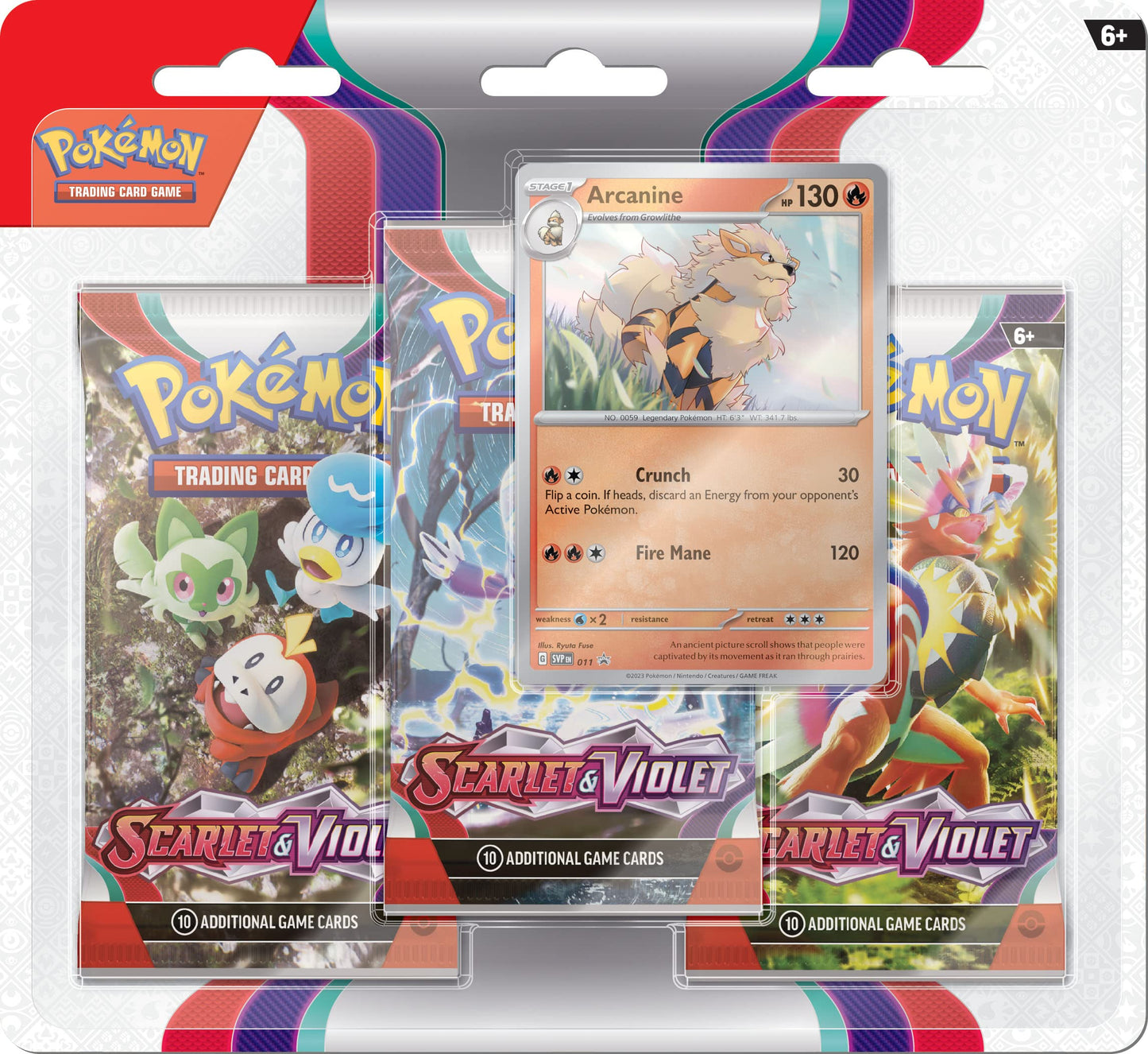 Pokemon TCG: Scarlet and Violet Triple Pack - Arcanine (3 Boosters and Foil Promo Card)