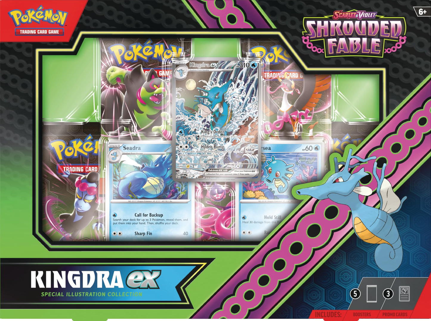 TCG: Scarlet & Violet - Shrouded Fable Kingdra ex Special Illustration Collection (1 Full-Art Foil Promo Card, 2 Foil Cards & 5 Booster Packs)