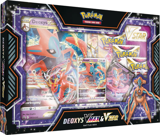 Pokémon TCG: Deoxys VMAX & VSTAR Battle Box (3 Foil Promo Cards, 1 Oversize Foil Card & 4 Booster Packs)