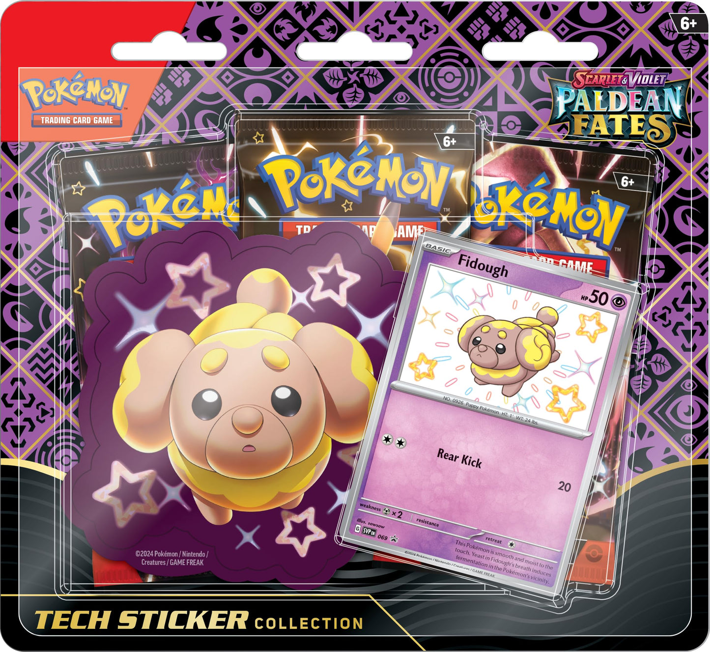 Pokemon TCG: Scarlet & Violet - Paldean Fates Tech Sticker Collection  -  Fidough (1 Foil Promo Card & 3 Booster Packs)