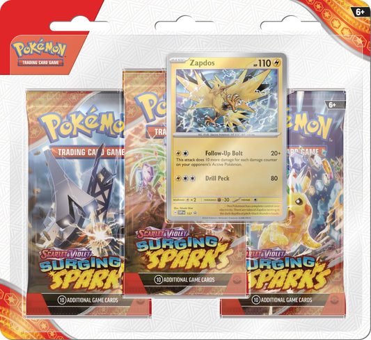 TCG: Scarlet & Violet - Surging Sparks 3-Pack Blister Ð Zapdos (3 Booster Packs & Foil Promo Card)