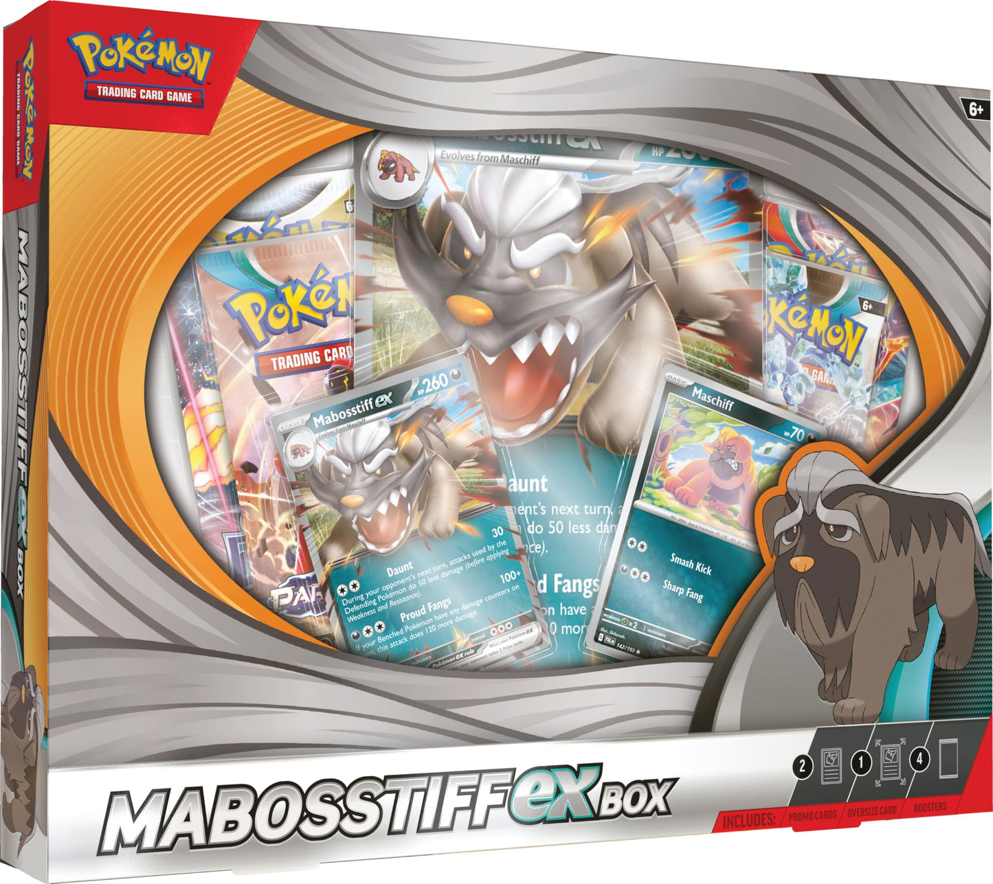 Pokemon TCG: Mabosstiff ex Box (2 Foil Promo Cards, 1 Foil Oversize Card & 4 Booster Packs)