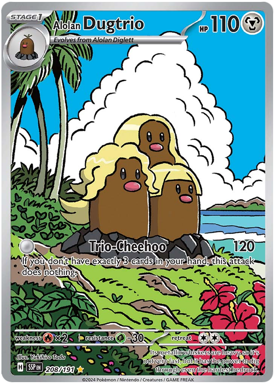 Pokemon Surging Sparks Card List - Alolan Dugtrio Surging Sparks Illustration Rare #208/191