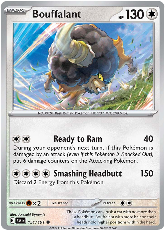 Pokemon Surging Sparks Card List - Bouffalant Surging Sparks Common #151/191