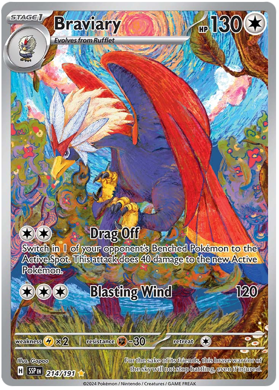 Pokemon Surging Sparks Card List - Braviary Surging Sparks Illustration Rare #214/191