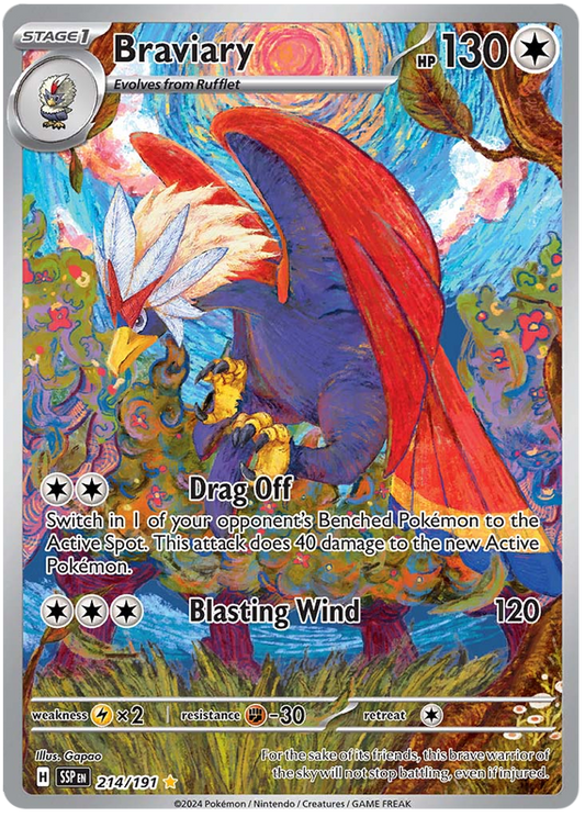 Pokemon Surging Sparks Card List - Braviary Surging Sparks Illustration Rare #214/191